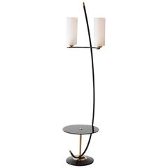 French Floor Lamp in Brass and Black Lacquer with Etched Glass Diffusers, 1950s 6