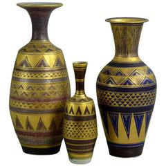 Three Porcelain Vases with Gold Leaf Decoration by Mary Rich, UK 2