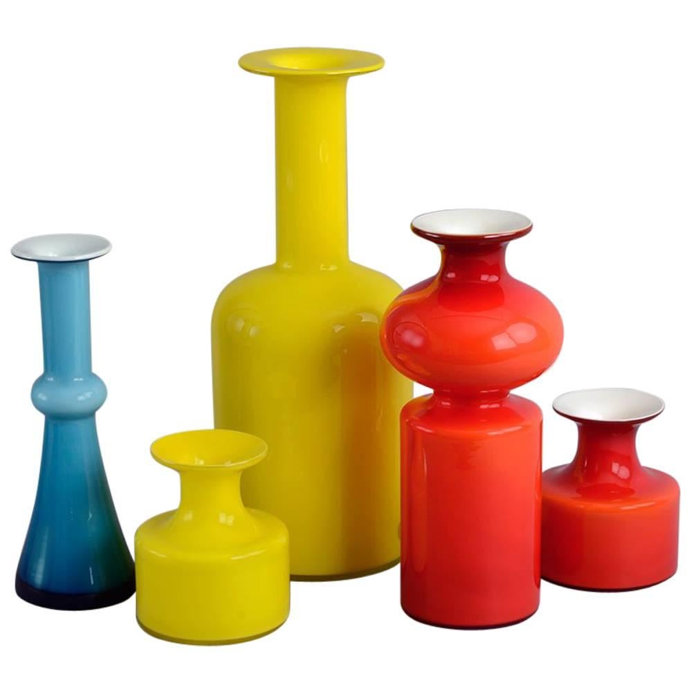 Five "Carnaby" Vases by Per Lutken and Otto Brauer for Holmegaard, 1960s For Sale