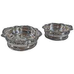 Pair of Antique Tiffany Silver Plate Wine Bottle Coasters 6