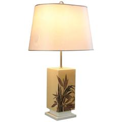 1960s Mid-Century Belgian Ceramic Table Lamp with Palm Leaf Detail