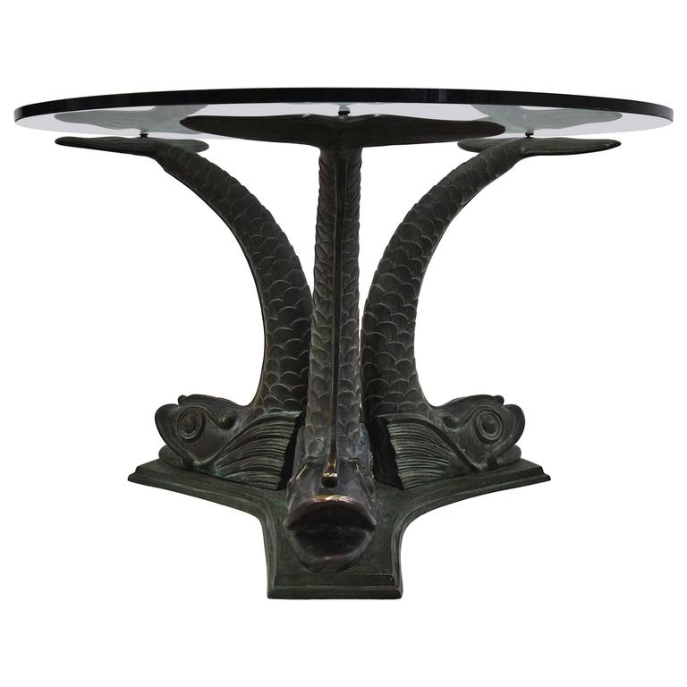 Italian Brass Koi Fish Sculptural Table Bases, 1960s, Italy For Sale at