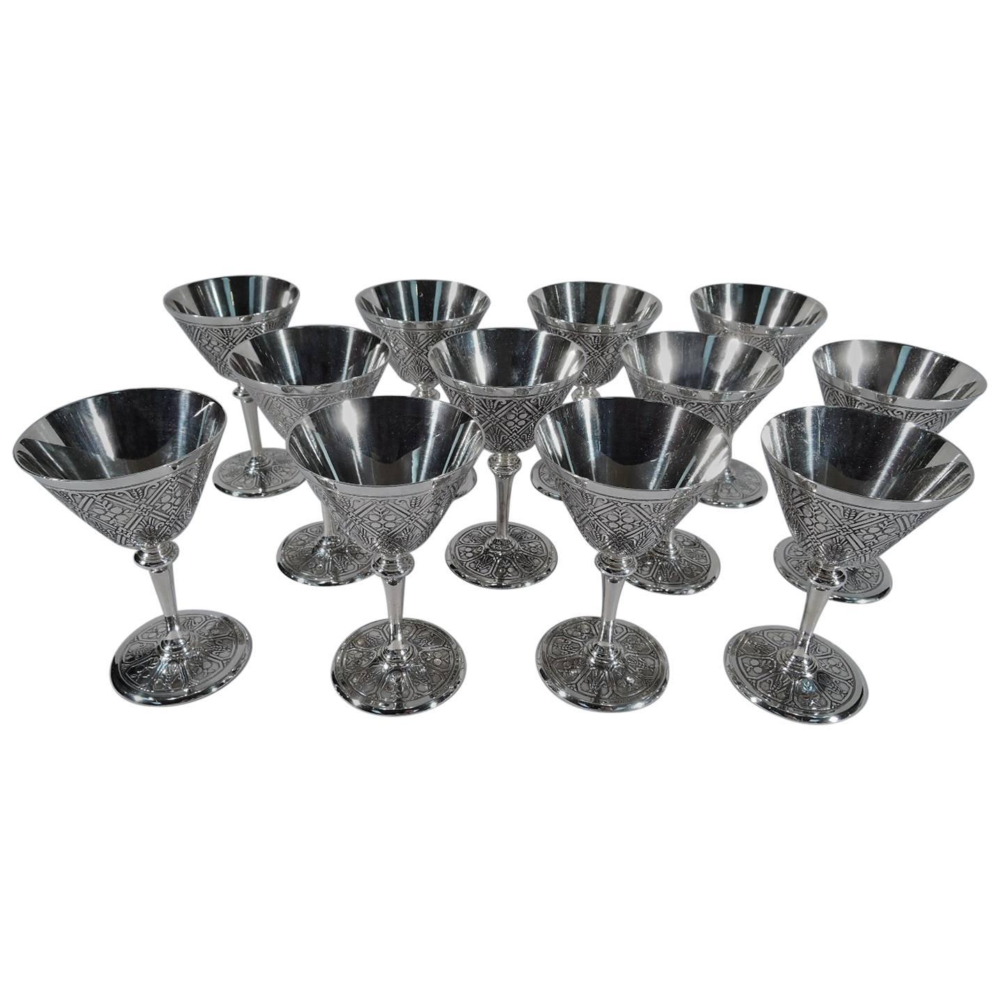 Set of 12 Fabulous Tiffany Art Deco Sterling Silver Cocktail Cups