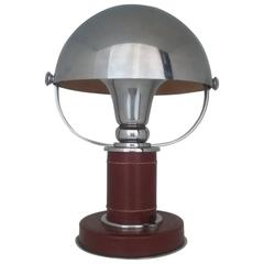 1930s Leather and Chrome Table Lamp in the Style of Paul Dupré-Lafon