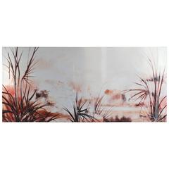 1970s Mid-Century Belgian Large Etched Metallic Landscape Picture