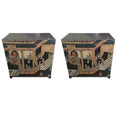 Pair of David Hicks Style Chinoiserie Cabinet for Maitland-Smith, 1970s