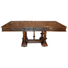 Antique Large Mid-19th Century Walnut and Oak Extending Dining Table