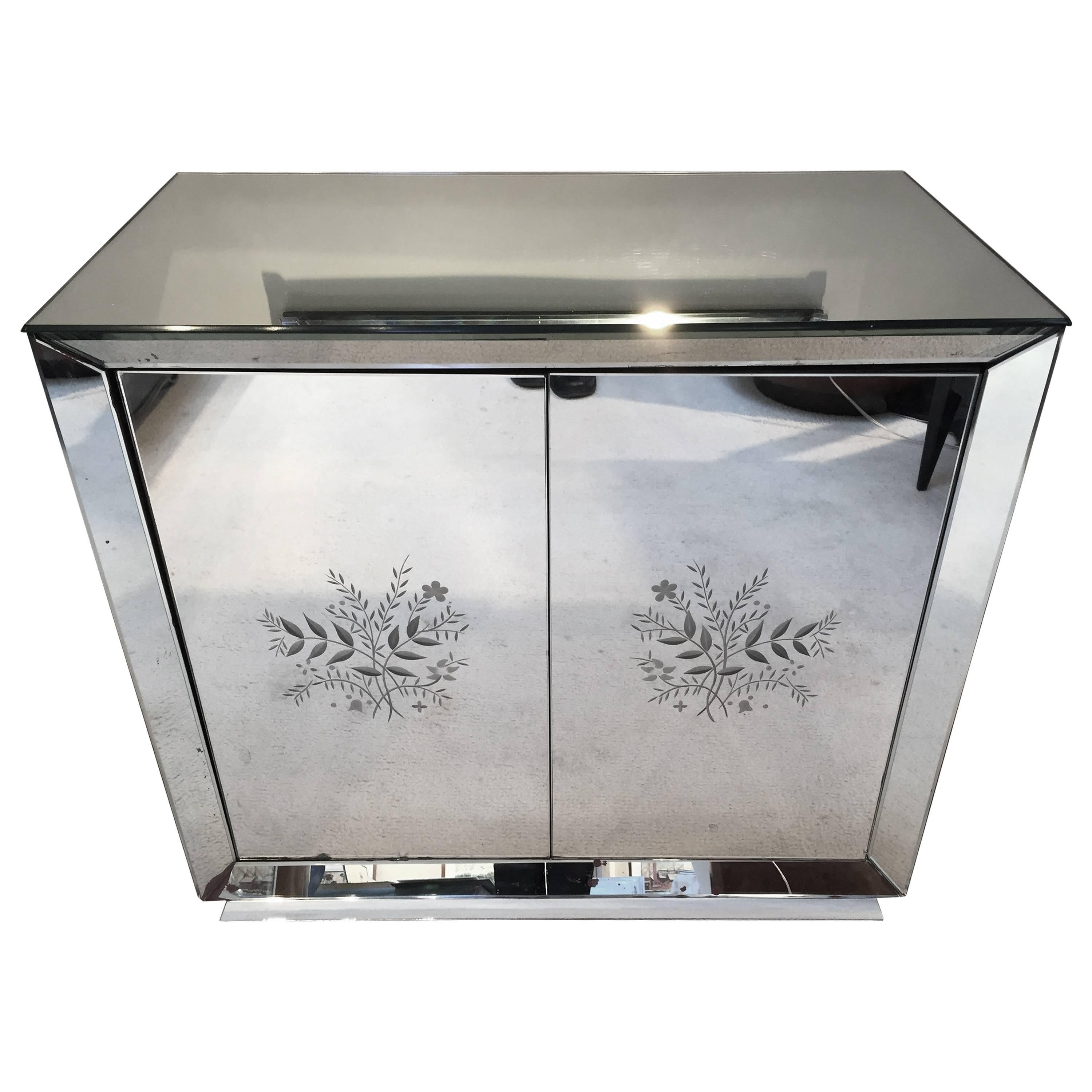Art Deco French All Mirrored Bar Cabinet Revolving Door For Sale