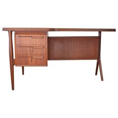 Danish Teak Asymmetrical Desk with Bar Cabinet