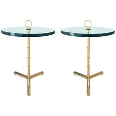 Pair of Petite Jacques Adnet Style Brass Glass Tables