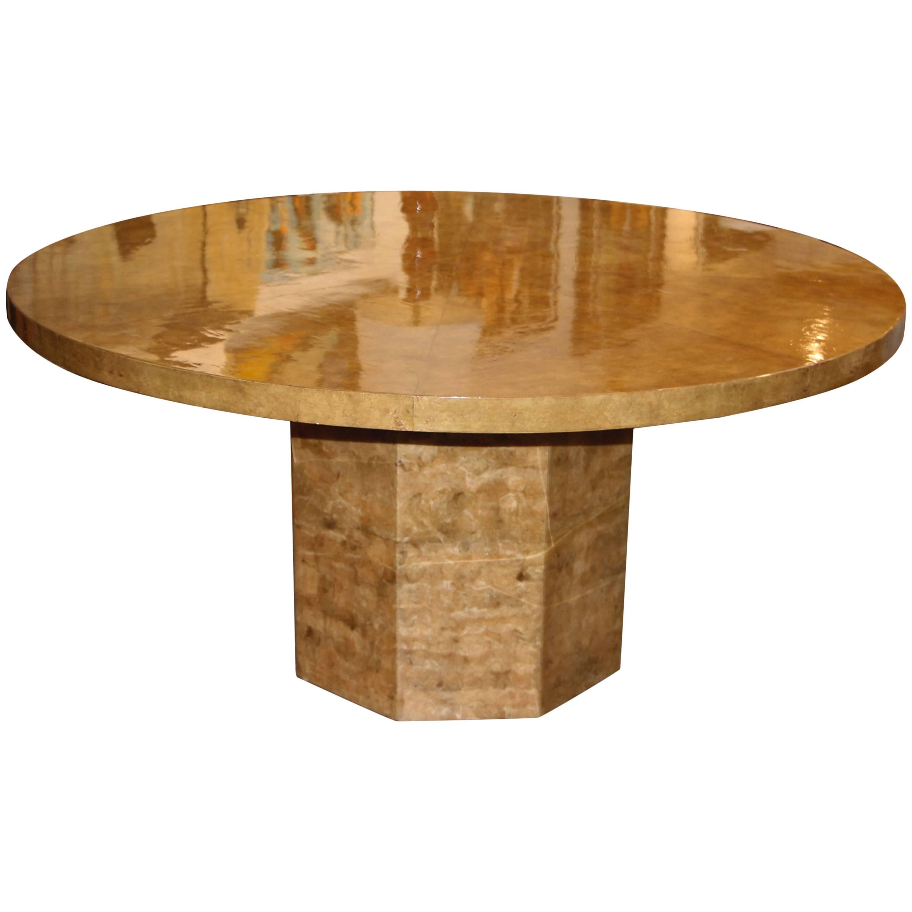 Round Segmented Parchment Table on Parchment Base