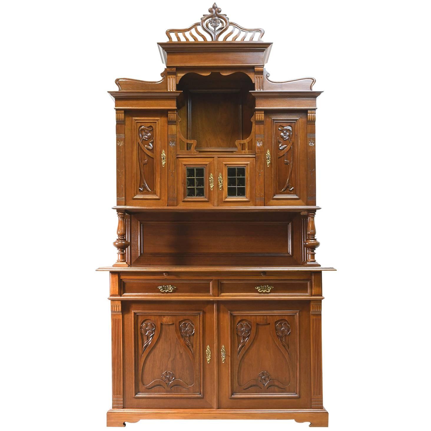 Early 20th Century Art Nouveau Buffet Cupboard or Bar Cabinet in French Walnut For Sale