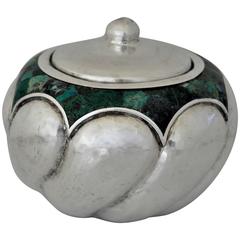 Los Castillo Hand-Wrought Silverplate Covered Bowl  Azur Malachite 1955