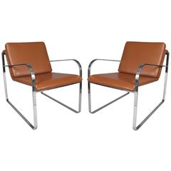 Pair of Italian Polished Steel & Leather Bugatti Lounge Chairs 4