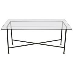 Vintage Iron X Base Glass Console Table