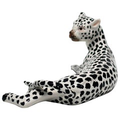 Vintage Italian Art Deco Black and White Cheetah Leopard Cat Sculpture