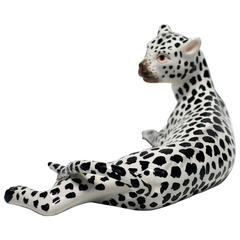Italian Art Deco Black and White Porcelain Cheetah Cat Sculpture, Italy 4