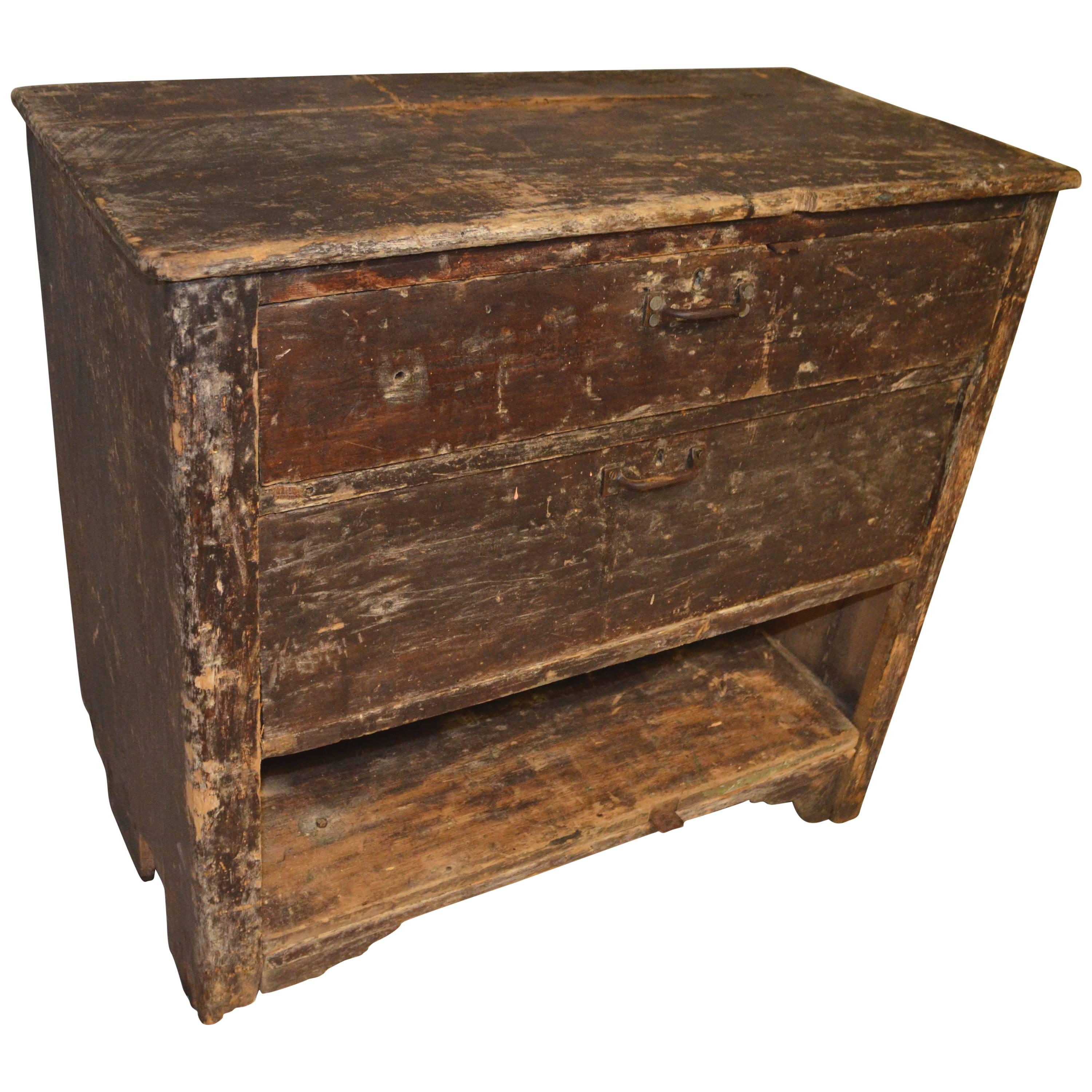 Primitive Wooden Two-Drawer Cabinet