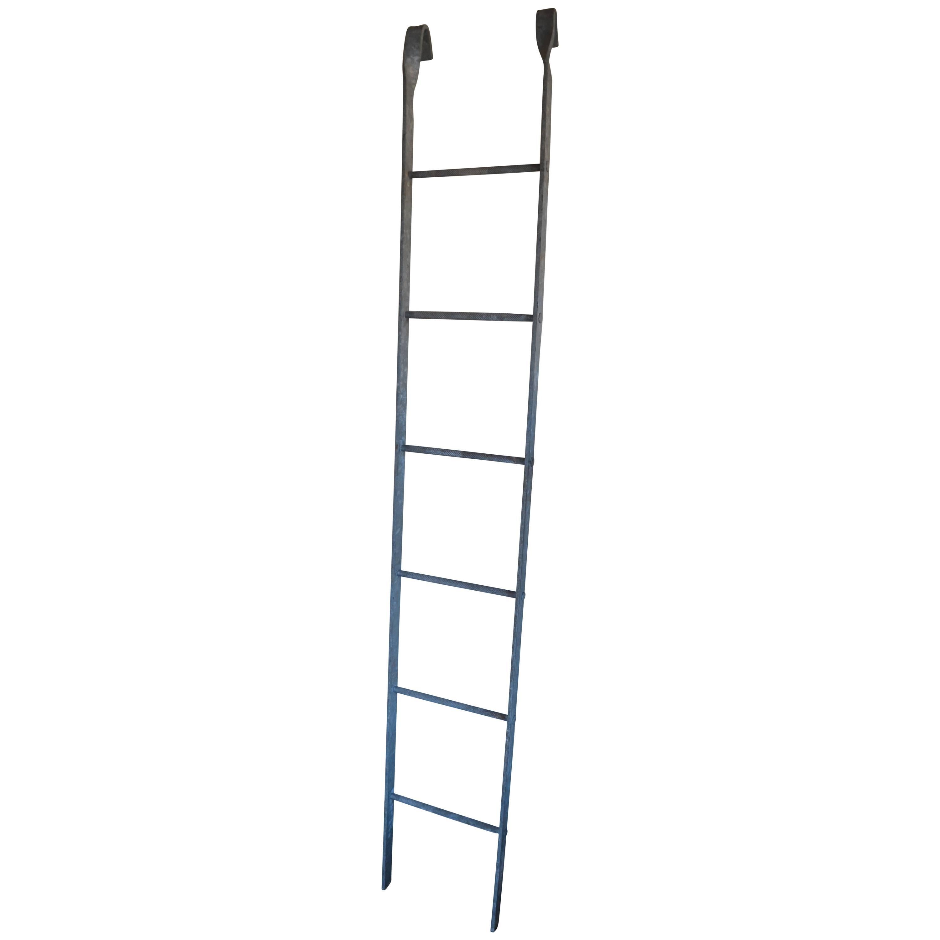 Vintage Galvanized Steel Ladder as Plant Trellis or Sculptural Wall Art