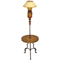 1930s Handsome Monterey Table and Lamp on Iron Tripod Base