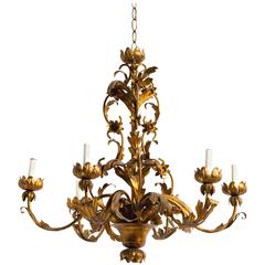 Italian Gilt Metal Leafy Chandelier 5