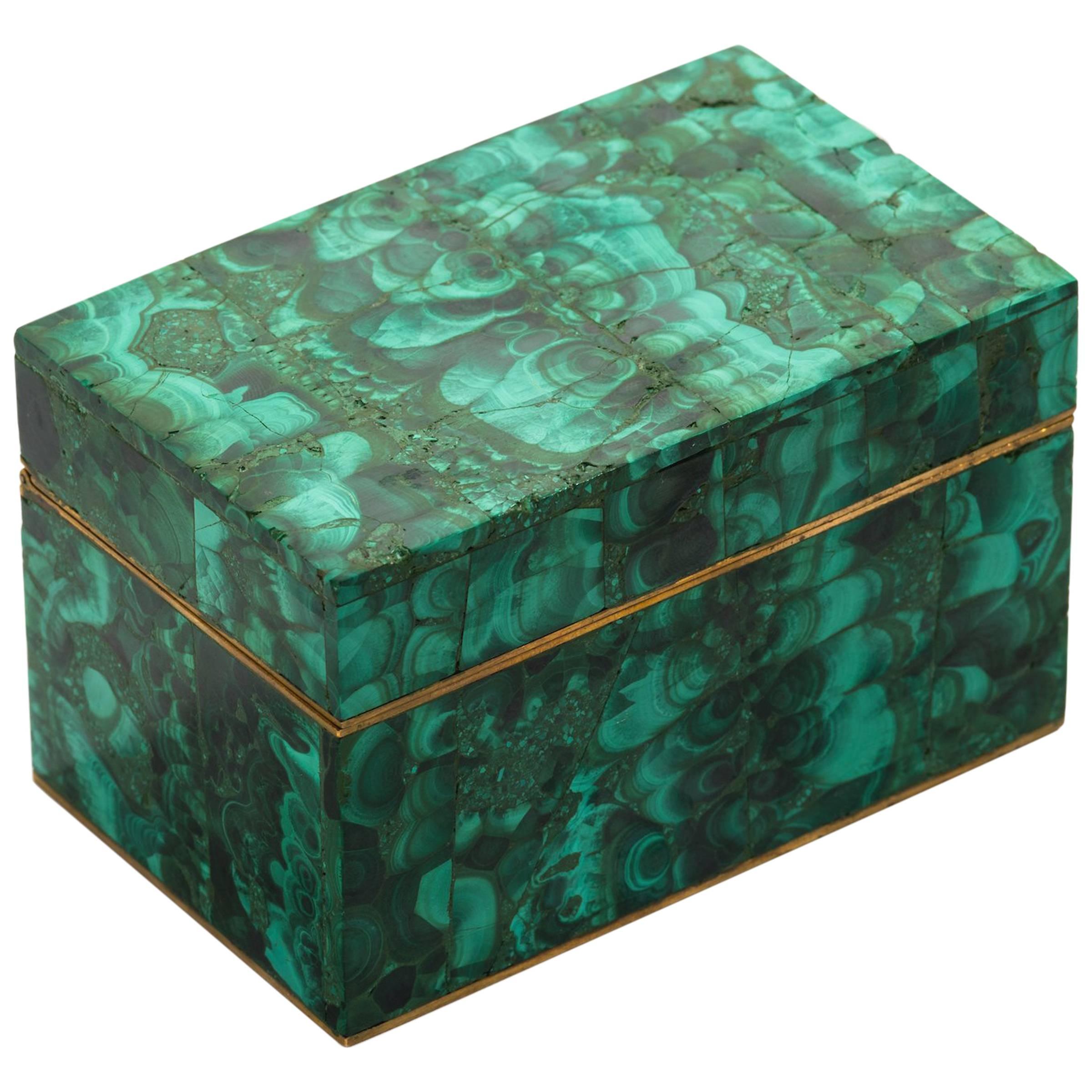 Malachite Box with Brass Trim