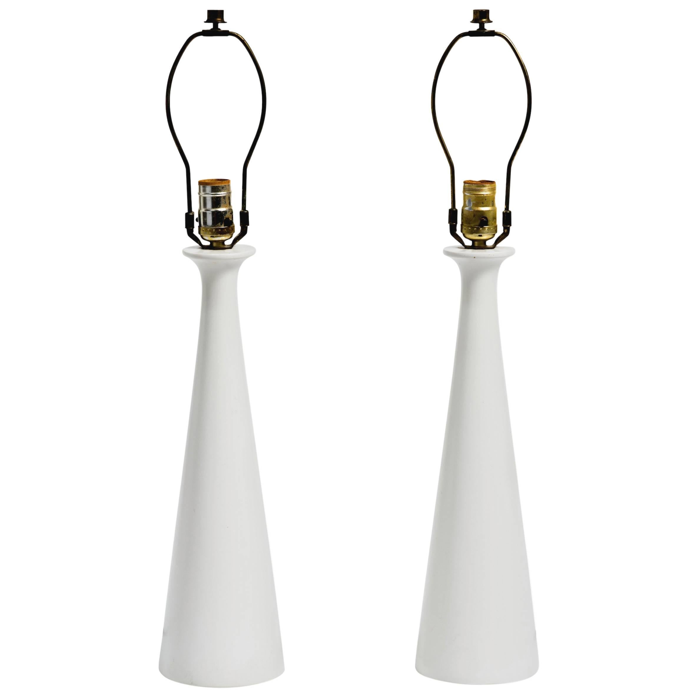Pair of 1960s Danish Ceramic White Glazed Lamps