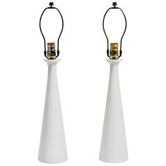Pair of 1960s Danish Ceramic White Glazed Lamps 4