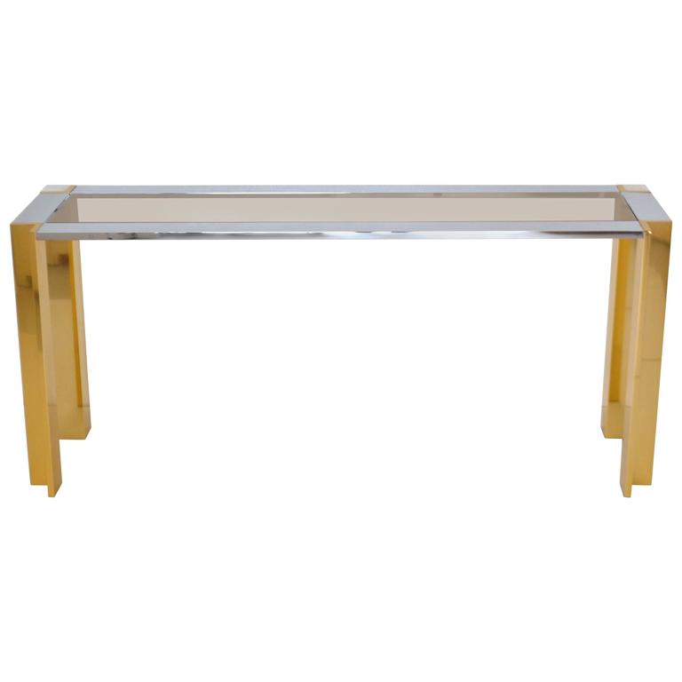 Postmodern Chrome and Brass Console Table For Sale at 1stDibs