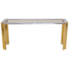 Postmodern Chrome and Brass Console Table