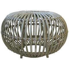 Midcentury Round White Rattan Stool or Side Table by Franco Albini