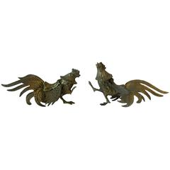 Retro Pair of Mid-Century Brass Rooster Cock Birds, 1960s