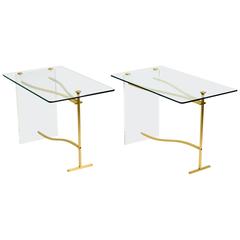 Lucite and Brass Glass Top Side Tables 9
