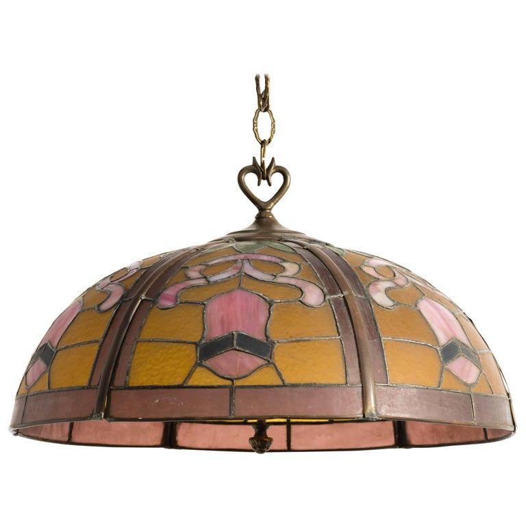 1940s Leaded Glass Light Fixture at 1stDibs