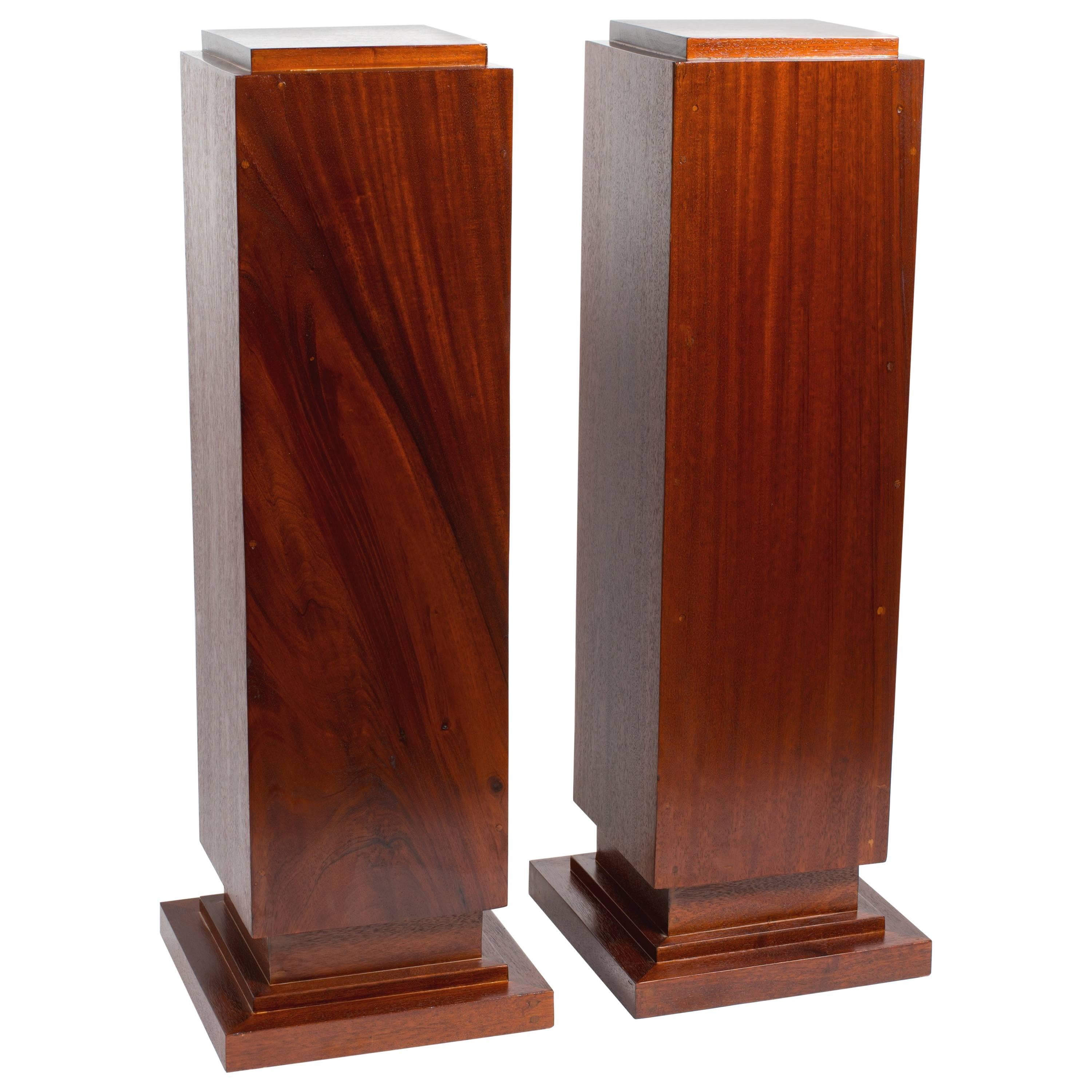 Pair of Custom French Art Deco Style Mahogany Pedestals