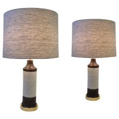 Pair of Brass and Ceramic Table Lamps by Bitossi for Bergbom