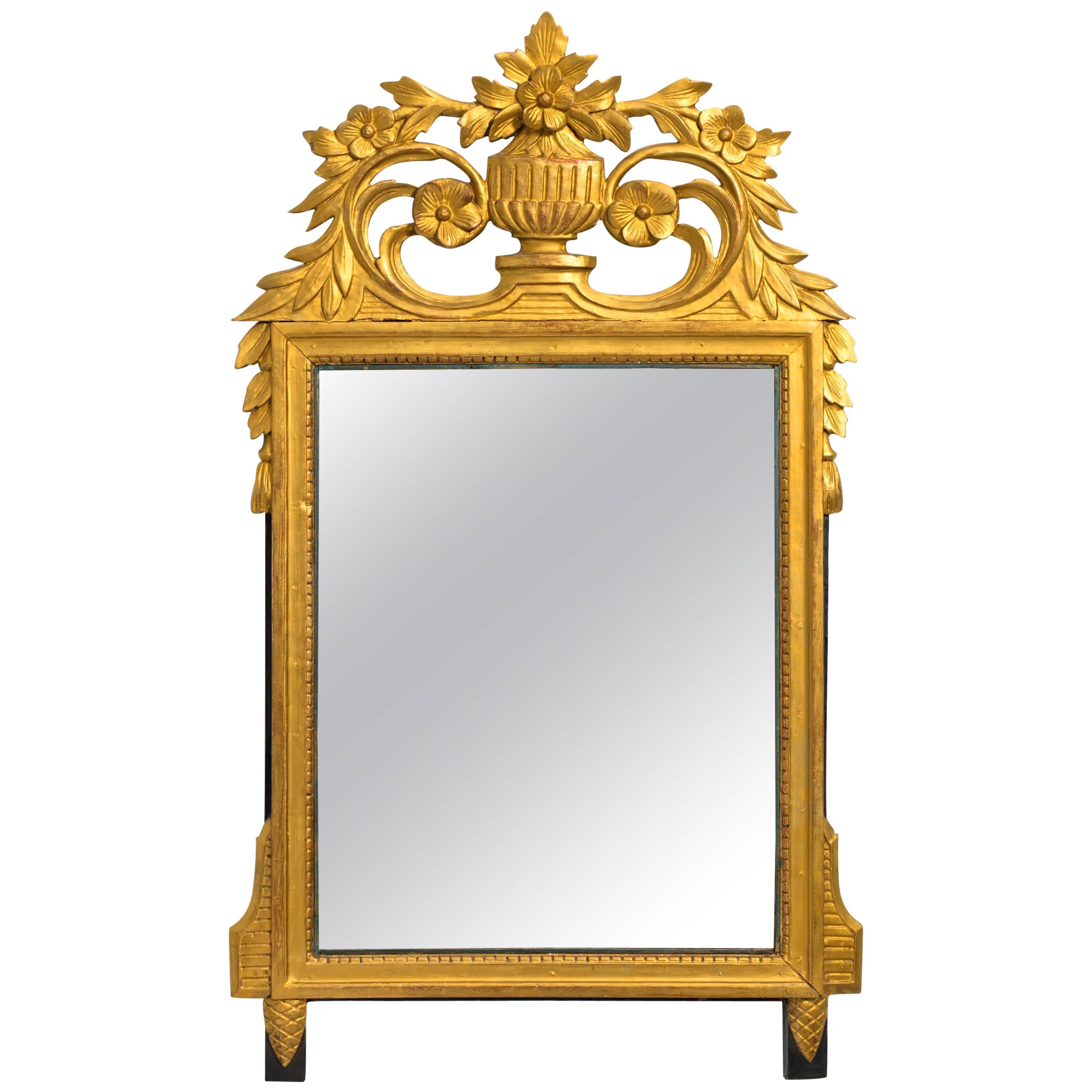 Carved Giltwood French Wall Mirror For Sale
