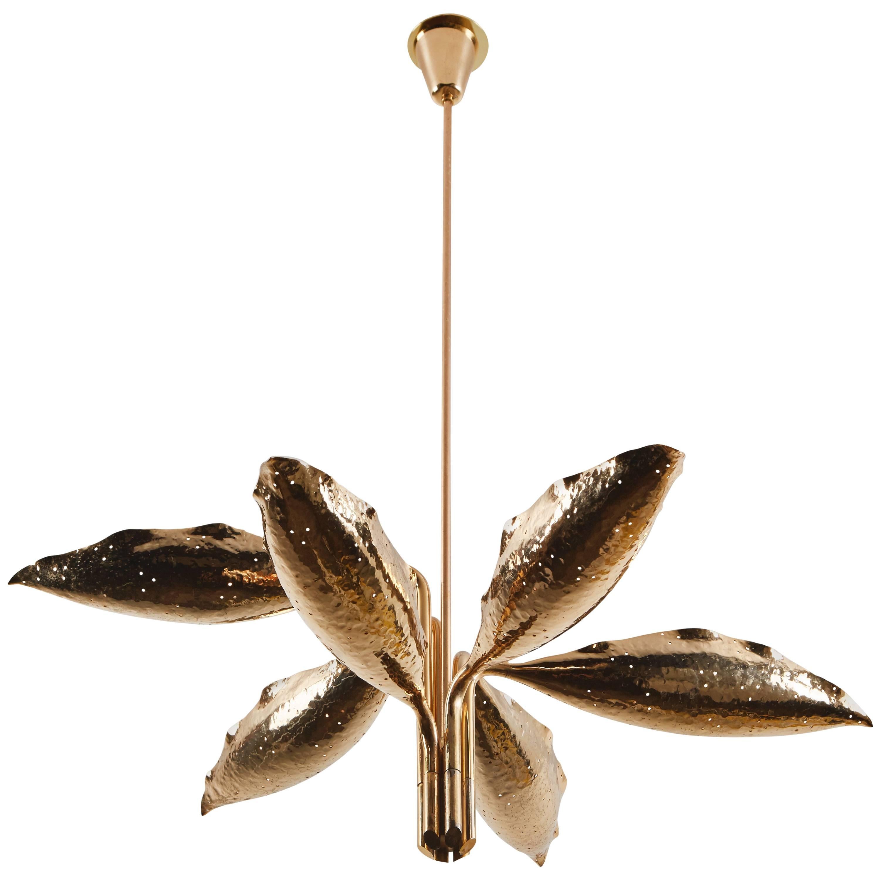 Hand Hammered Brass Six-Arm Chandelier by Angelo Lelli for Arredoluce