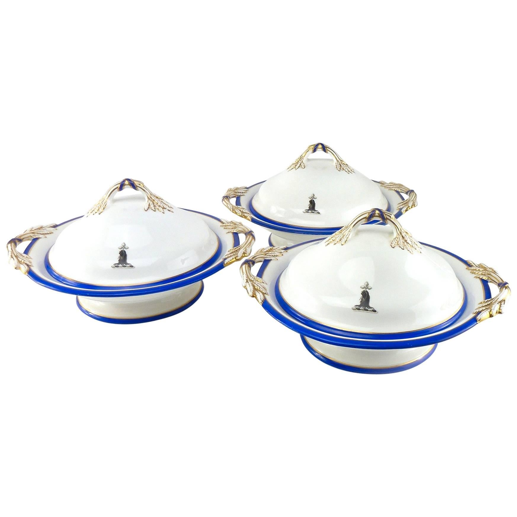 Antique English Minton Bone China Suite of Three Covered Vegetable Tureens For Sale