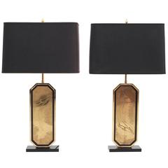Pair of Brass Etched Lamps