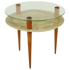 Coffee Table Beech Parchment Glass Vintage Italy, 1950s