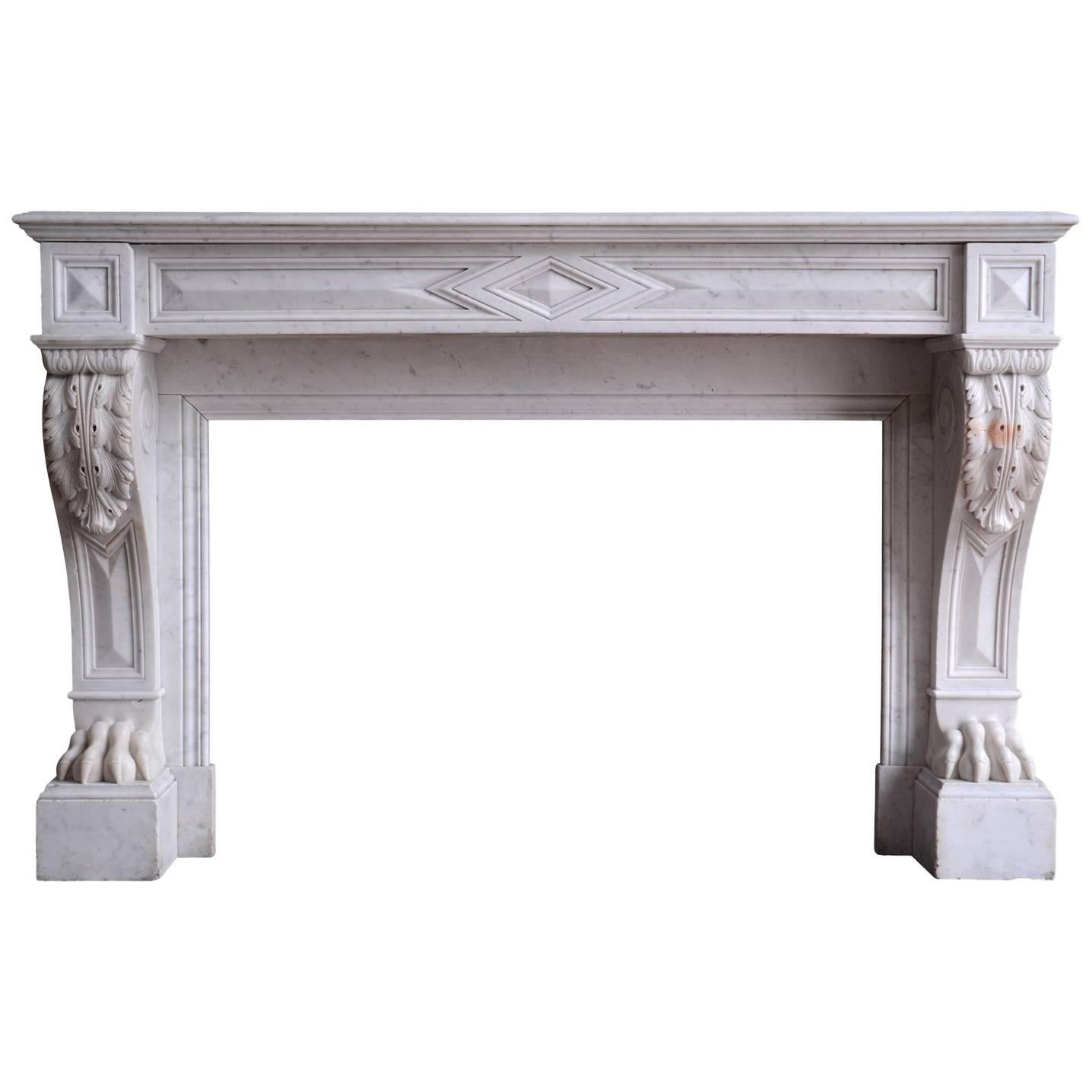 French Louis-Philippe White Carrara Marble Fireplace, 19th Century For Sale