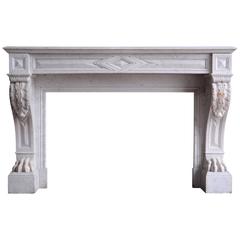 French Louis-Philippe White Carrara Marble Fireplace, 19th Century