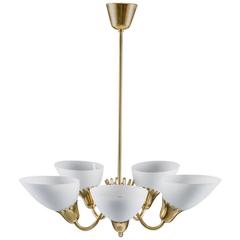Swedish Brass and Glass Chandelier in the Manner of Carl Axel Acking 7