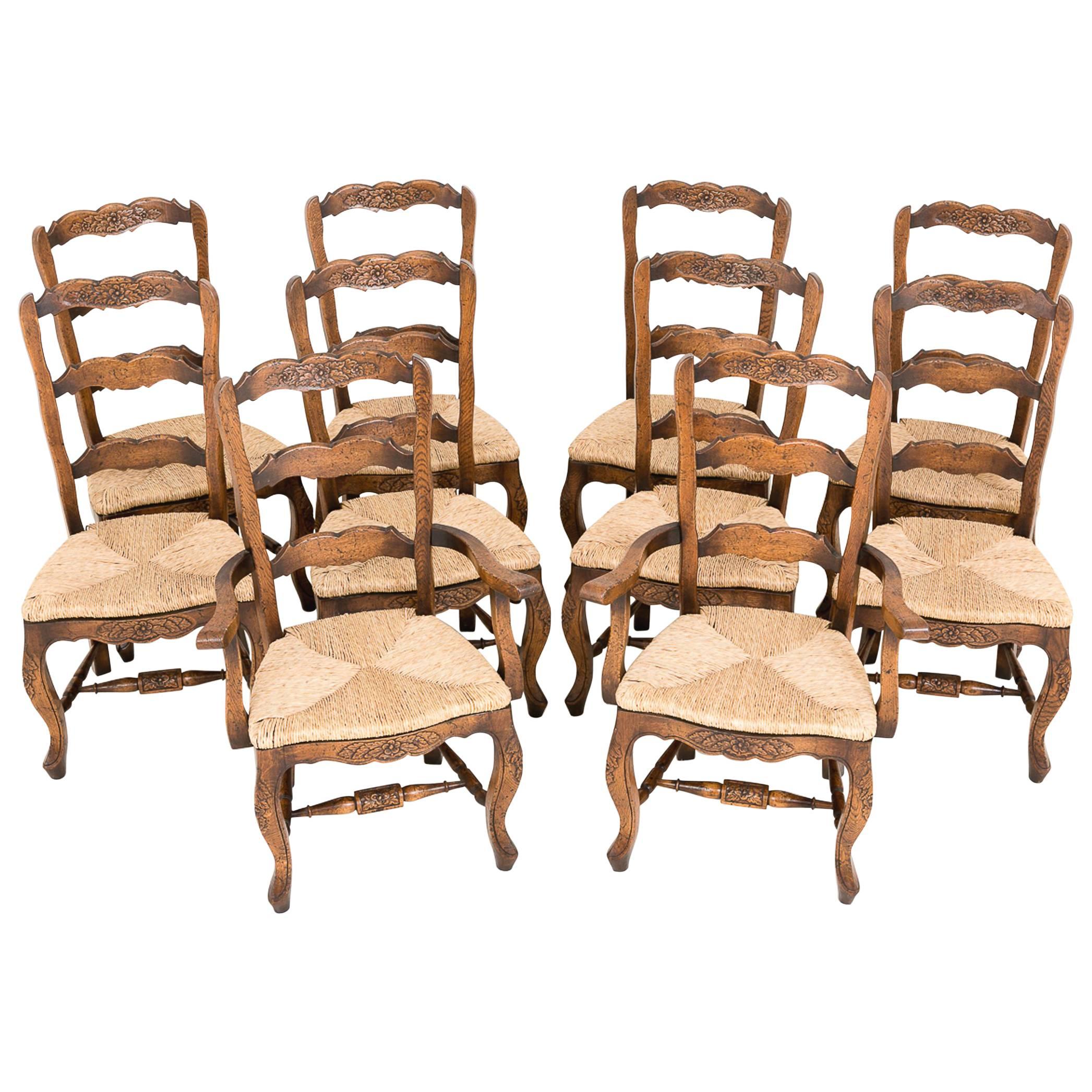 Set of Ten Oak French Chairs For Sale