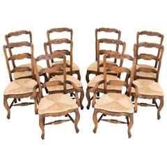 Antique Set of Ten Oak French Chairs