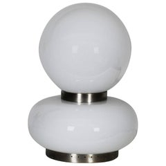 Large Mid-Century Modern Table Lamp, White Opaline, Chrome-Plated Brass - Italy 