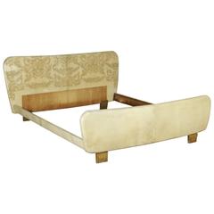 Double Bed Wood Covered with Parchment Paper Vintage Italy 1950s