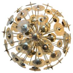 Mid-Century Modern Large Italian Brass & Transparent Glass Sputnik Chandelier