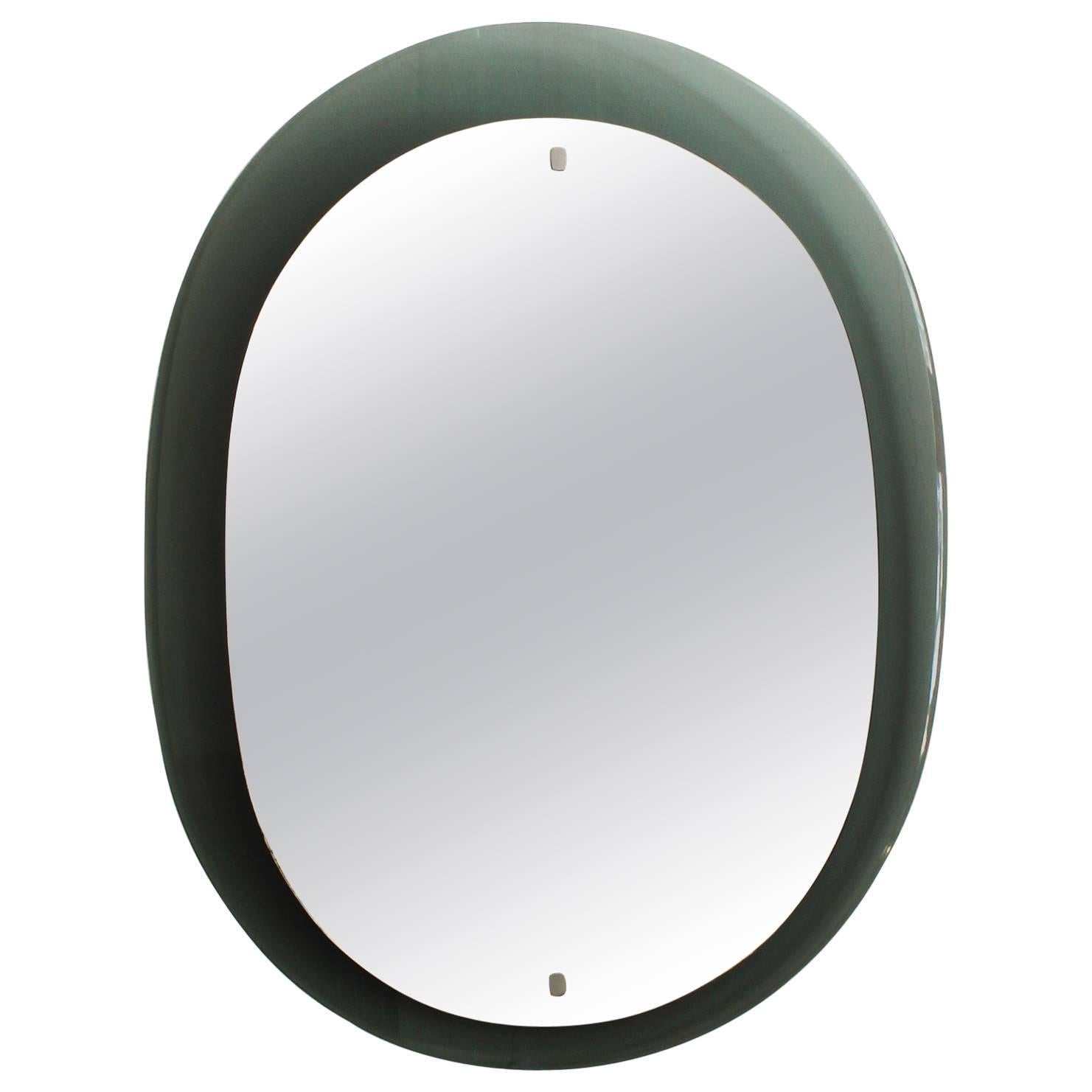 1960´s Gray Green Italian Mirror, chrome-plated brass hardware - Italy